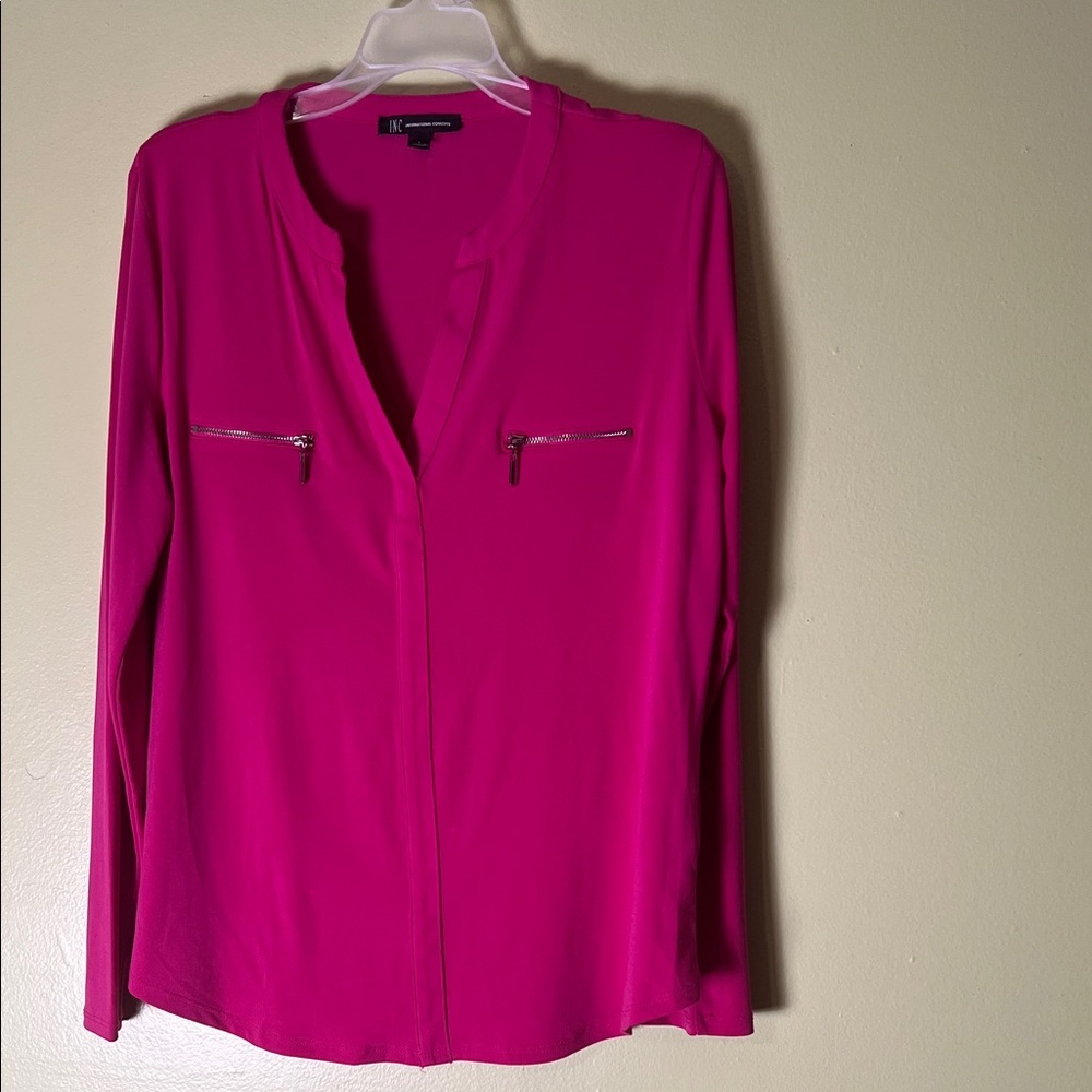 INC International Concepts Fuchsia Blouse with Zipper Details